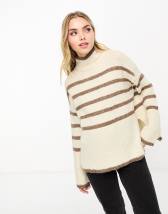 ASOS DESIGN longline sweater with high neck in cream and black