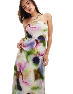 Vero Moda high neck plisse maxi dress in abstract swirl print