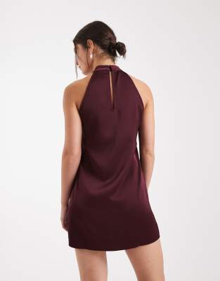 Vero Moda High Neck Racer Cut Satin Mini Dress In Red