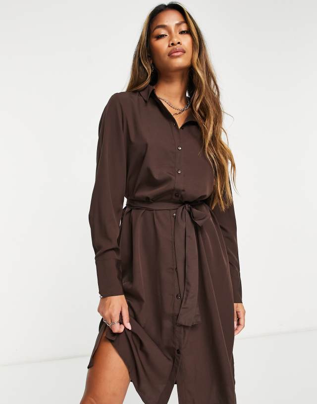 Vero Moda high neck shirt dress in brown