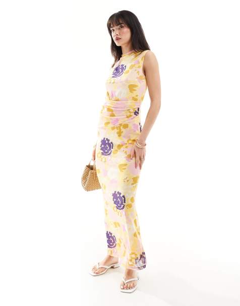 Vero Moda high neck sleeveless mesh maxi dress in lemon floral print - view 1