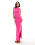 [Vero Moda] Vero Moda high neck sleeveless ribbed jersey maxi dress in hot pink-Orange XL Hot pink