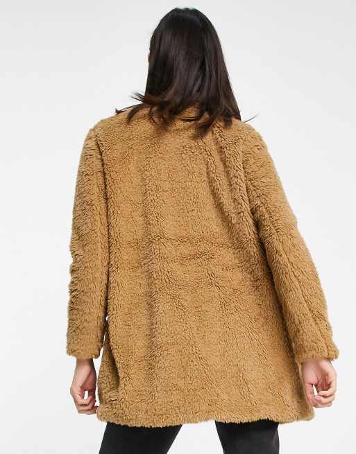 Vero Moda high neck teddy coat in camel, 2 of 4