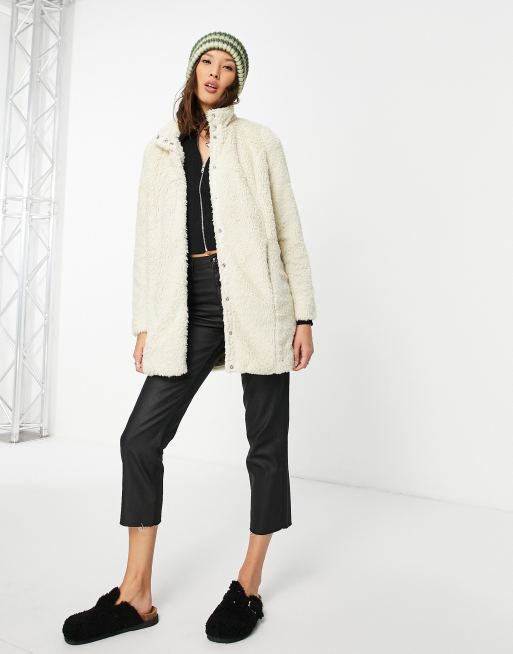 Vero Moda high neck teddy coat cream | ASOS