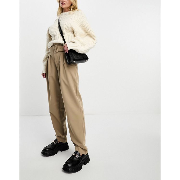 Vero Moda high rise belted tapered pants in stone