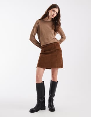 Vero Moda High Rise Corduroy Mini Skirt In Brown