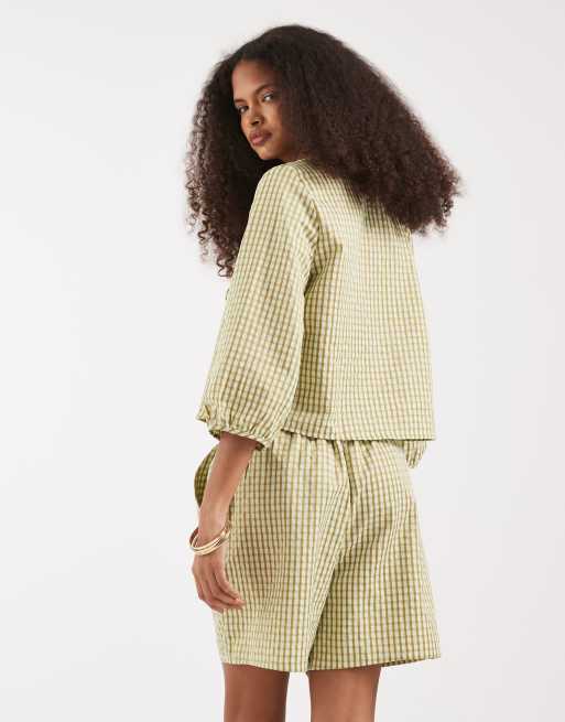 Vero Moda high rise shorts in green gingham print - part of a set, 5 of 5