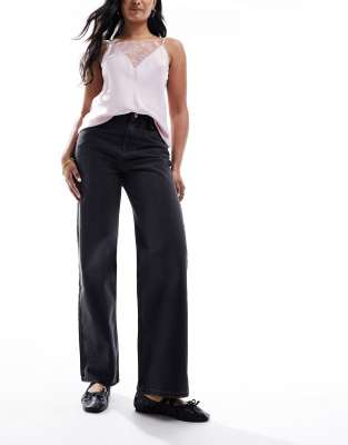 Vero Moda High Rise Wide Leg Jeans In Black