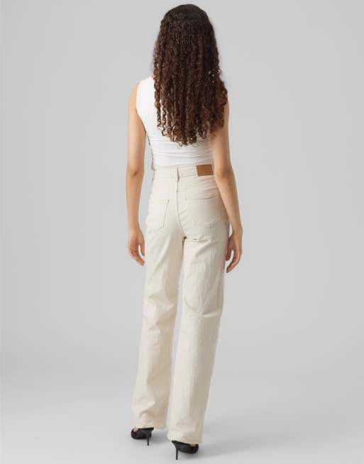 Vero Moda high rise wide leg jeans in ecru ASOS