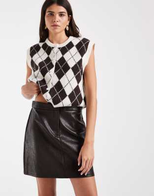 Vero Moda High Waist Leather Look Mini Skirt In Brown