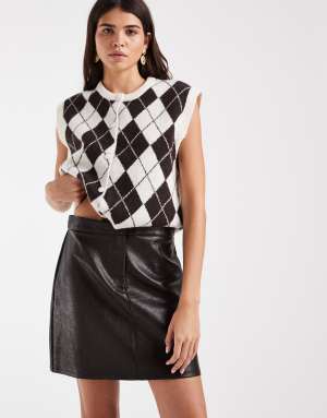Vero Moda high waist leather look mini skirt in chocolate brown