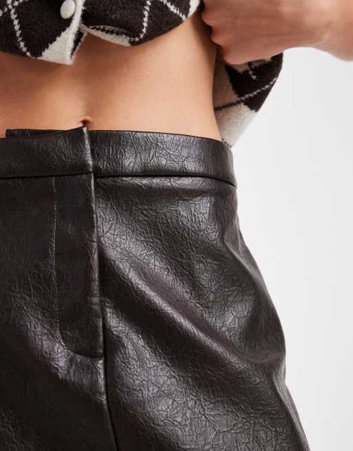 Vero Moda high waist leather look mini skirt in chocolate brown, 4 of 5