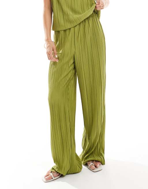Vero Moda high waist plisse pants in olive green - part of a set, 2 of 5