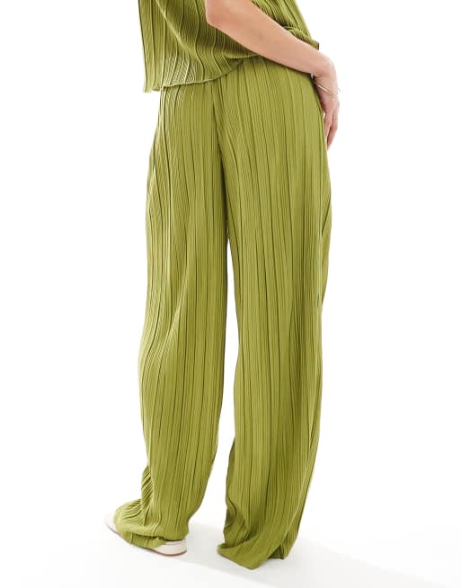 Vero Moda high waist plisse pants in olive green - part of a set, 3 of 5
