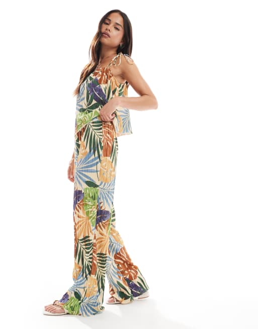 Vero Moda high waist plisse pants in palm leaves print (part of a set)