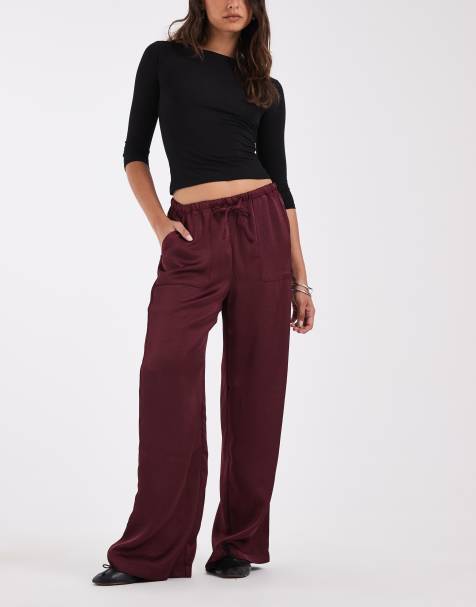 Vero Moda high waist satin loose fit pants in burgundy - view 1