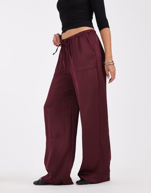 Vero Moda high waist satin loose fit pants in burgundy , 5 of 5
