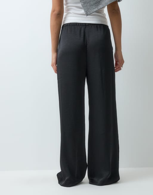 Vero Moda high waist satin loose fit trousers in black, 2 of 5
