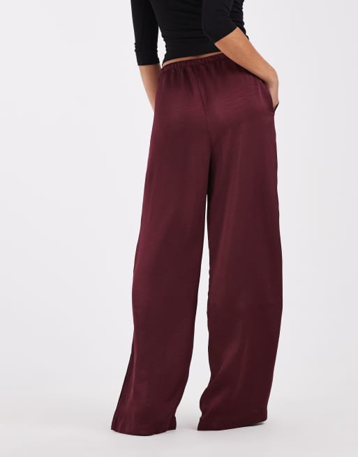 Vero Moda high waist satin loose fit trousers in burgundy , 3 of 5