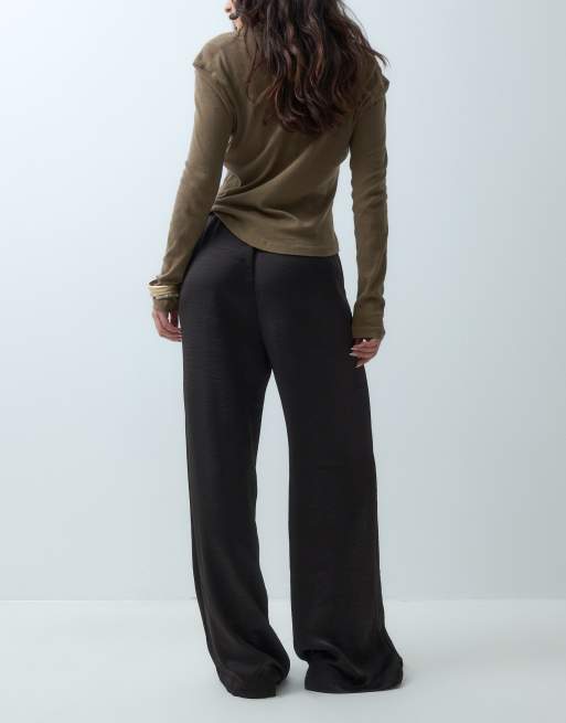 Vero Moda high waist satin loose fit trousers in chocolate brown, 3 of 5