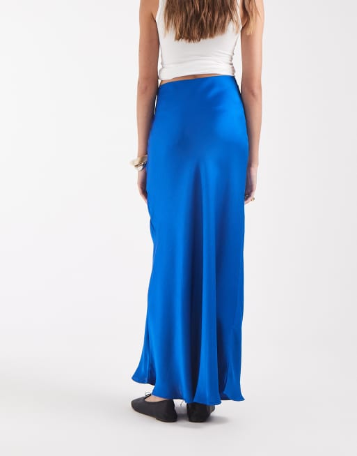 Vero Moda high waist satin maxi skirt in bright blue, 3 of 5