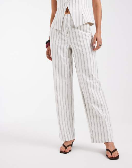 Vero Moda high waist tailored straight leg trouser co-ord in cream and blue stripe, 2 of 5