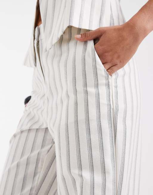 Vero Moda high waist tailored straight leg trouser co-ord in cream and blue stripe, 4 of 5