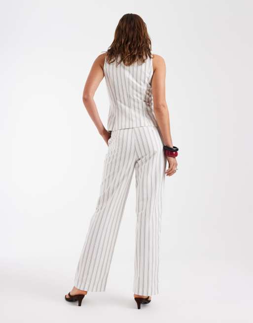Vero Moda high waist tailored straight leg trouser co-ord in cream and blue stripe, 5 of 5