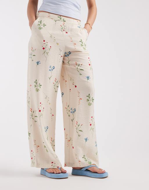 Vero Moda high waist wide leg pants in cream floral print, 2 of 5