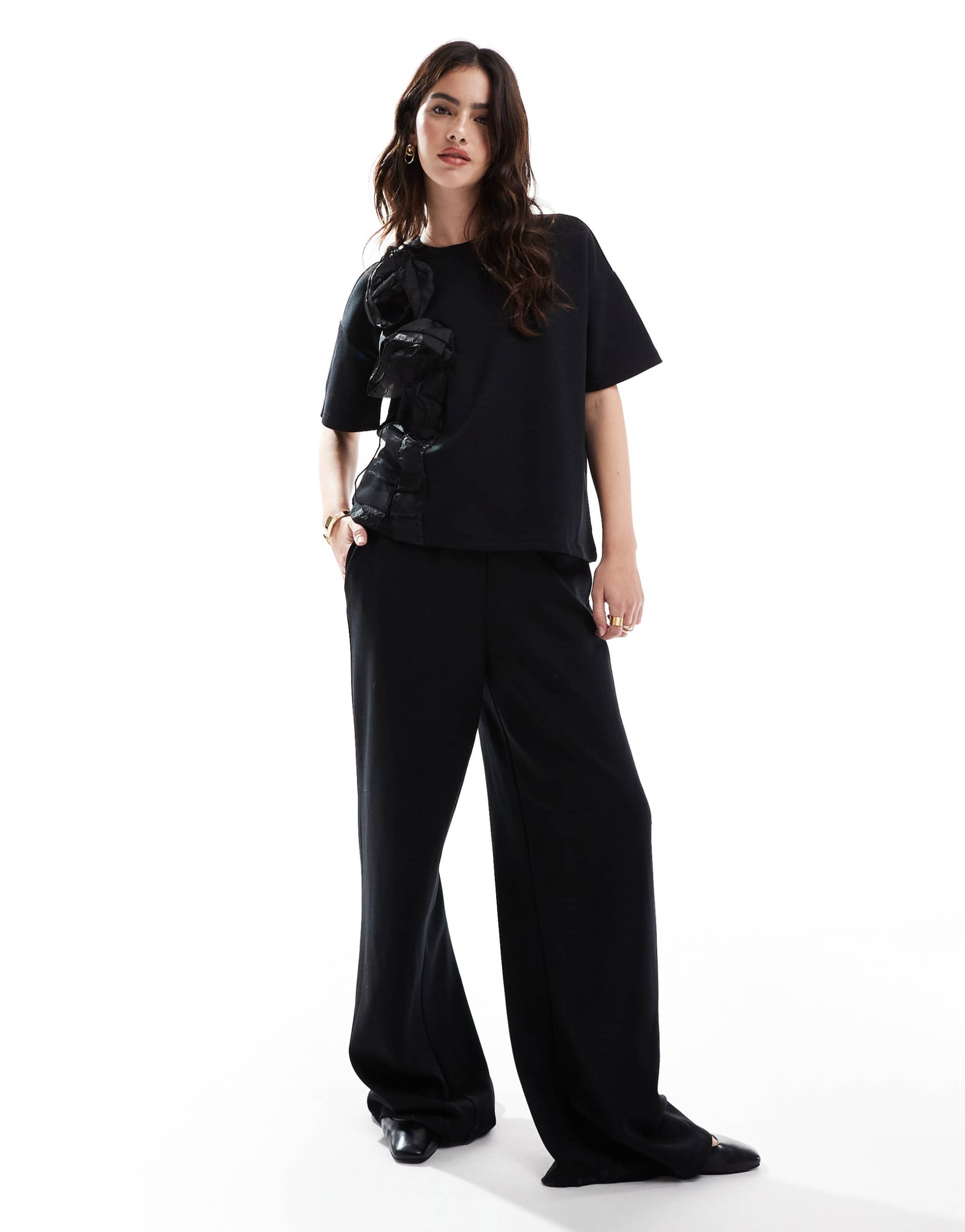vero moda high waist wide leg sweatpants in black - part of a set