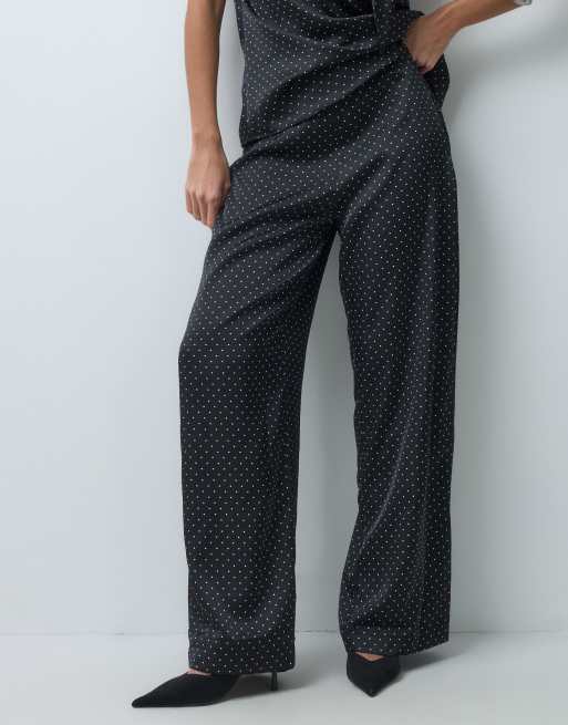 Vero Moda high waist wide leg trouser co-ord in black with white spots, 2 of 5