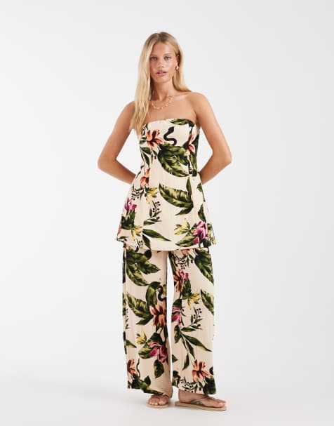 Vero Moda high waist wide leg trouser co-ord in cream floral print - view 1