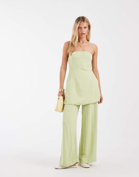 Vero Moda high waist wide leg trouser co-ord in green - view 1