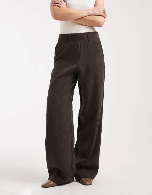 Vero Moda high waist wide leg trouser in chocolate melange, 2 of 5
