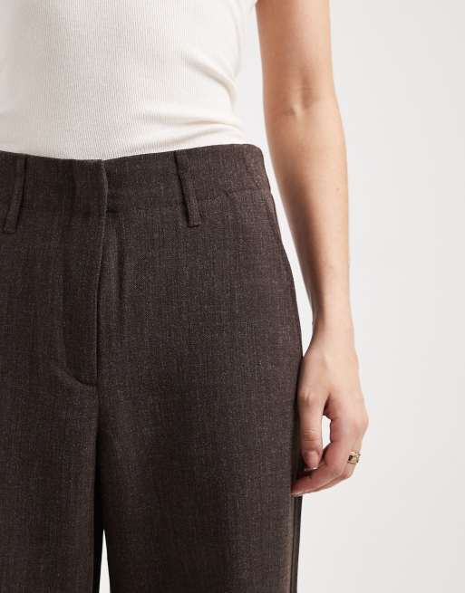 Vero Moda high waist wide leg trouser in chocolate melange, 3 of 5