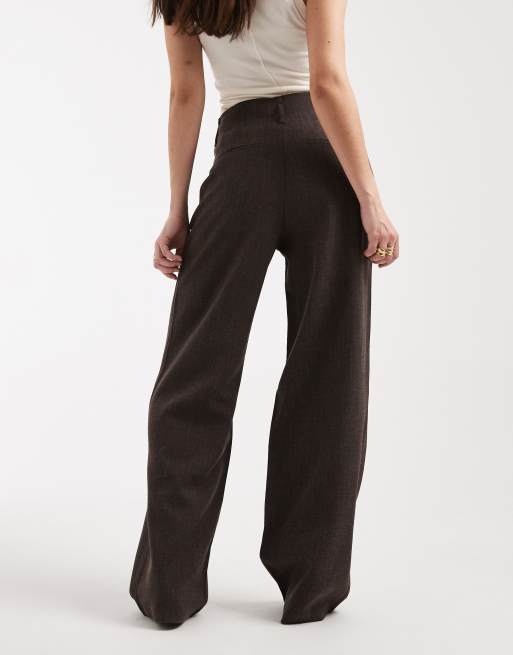Vero Moda high waist wide leg trouser in chocolate melange, 4 of 5