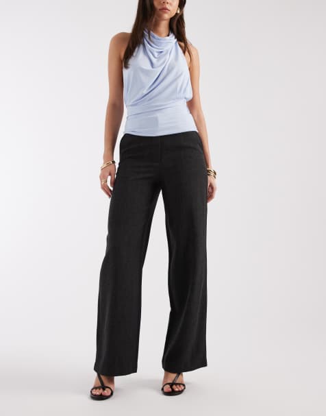 Vero Moda high waist wide leg trouser in dark grey melange