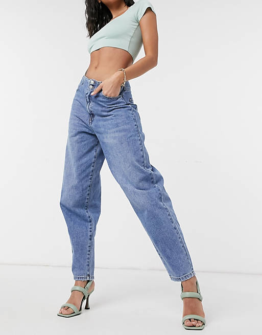 Vero Moda high waisted baggy jeans with tapered leg in blue
