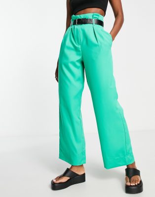 Vero Moda Vero Moda high waisted belted trousers in bright green