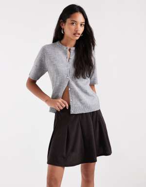 Vero Moda high waisted pleated mini skirt in chocolate brown