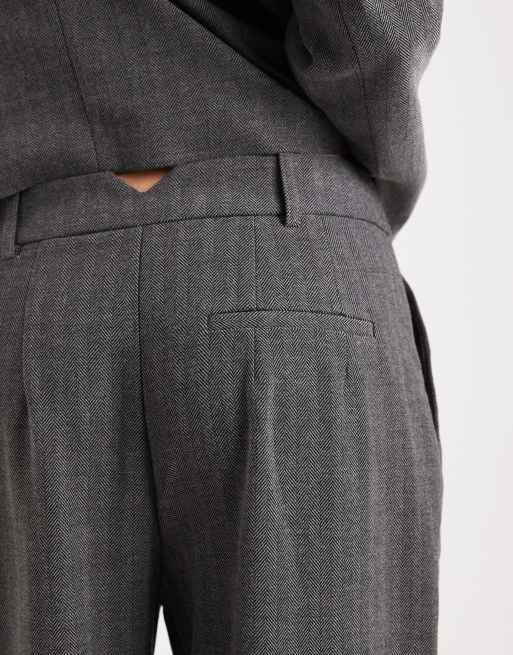 Vero Moda high waisted pleated tailored trousers co-ord in medium grey herringbone, 5 of 5