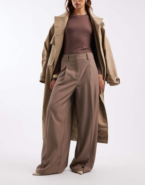 Vero Moda high waisted pleated trousers in warm brown melange - view 1