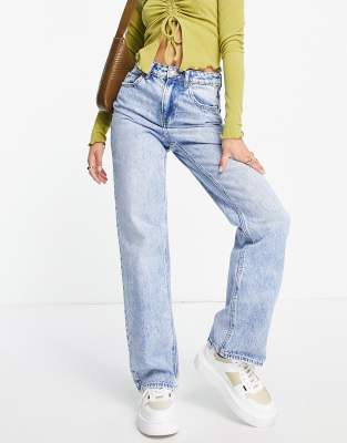 Vero Moda high waisted straight leg jeans in mid blue | ASOS