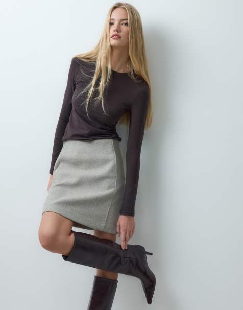 Vero Moda high waisted structured mini skirt in silver mink - view 1