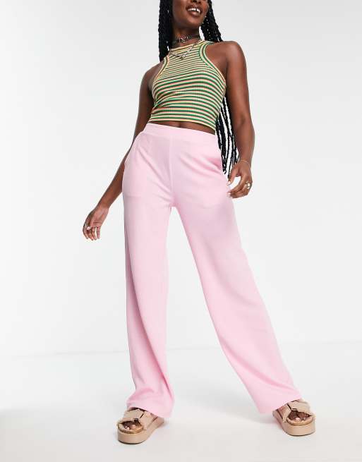 ASOS DESIGN high waist wide leg trouser in pink