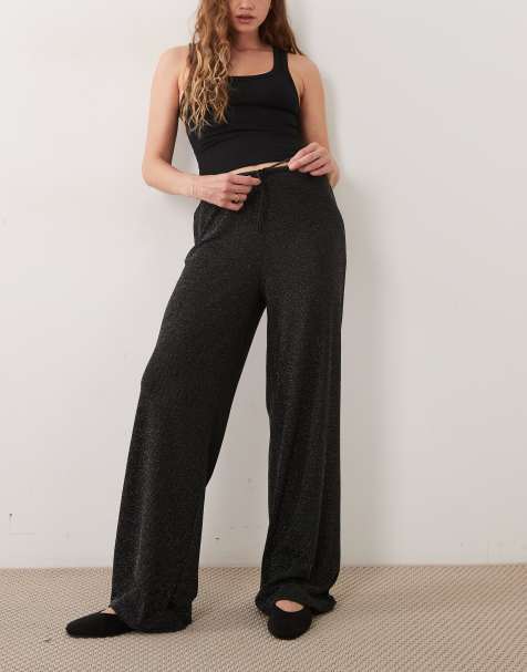 Vero Moda high waisted wide leg glitter pants in black - view 1