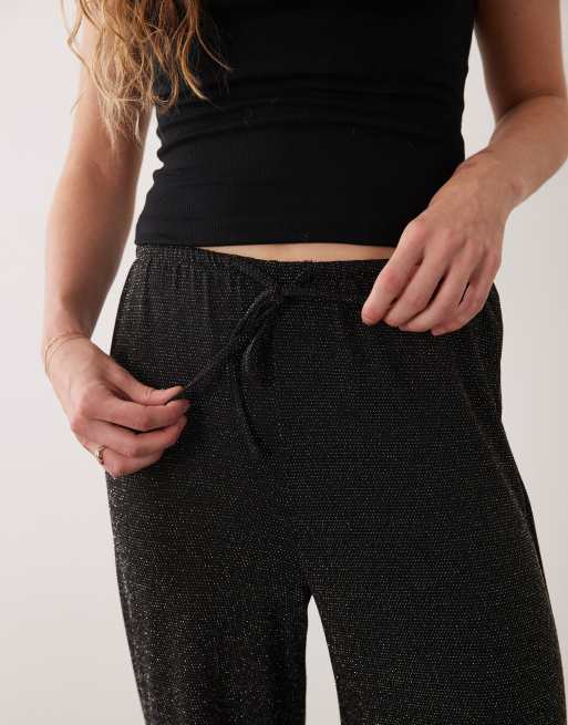 Vero Moda high waisted wide leg glitter pants in black, 3 of 5