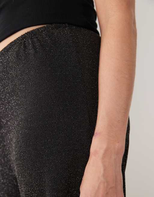 Vero Moda high waisted wide leg glitter trousers in black, 4 of 5