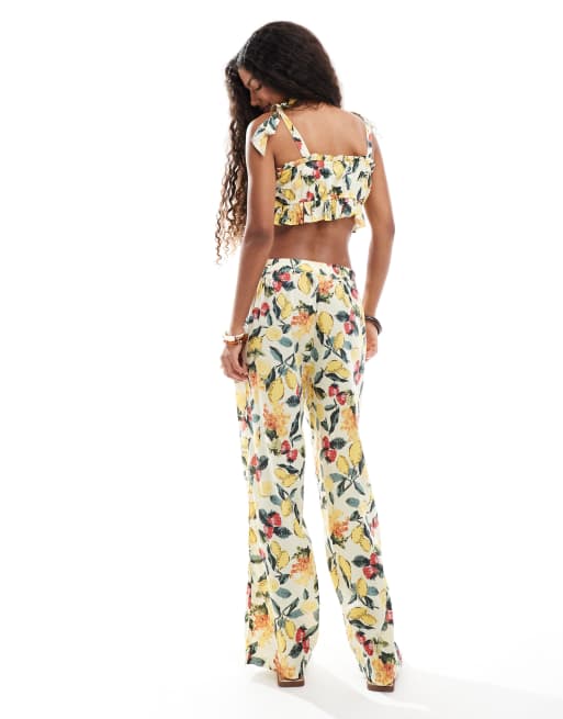 Vero Moda high waisted wide leg pants in summer fruit print (part of a set) , 4 of 5