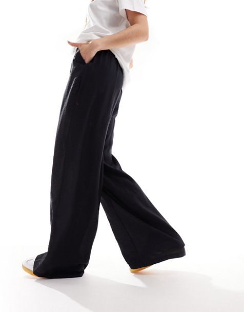 Women's Wide-Leg Trousers, Black, High-Waist & Linen